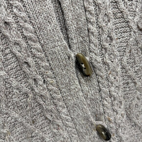 Made in Ireland Hooded Cardigan Sweater Womens Large Oatmeal Aran Cable Knit - Picture 5 of 15